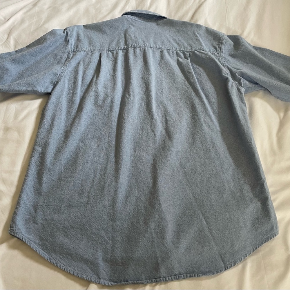 Vintage Autumn Leaves Scarecrow Embroidered Denim Button Down Size Medium - Picture 7 of 9